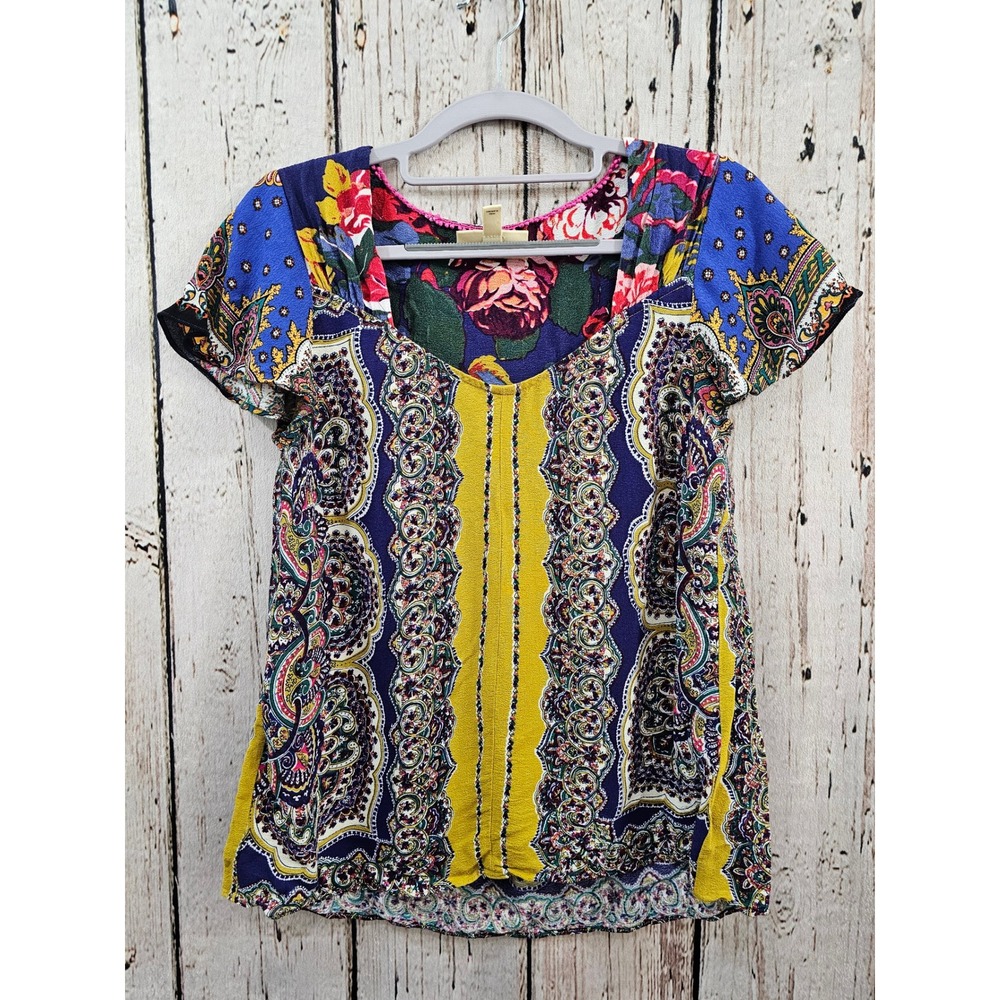 Moulinette Soeurs Anthropologie Boho Paisley Floral‎ Print Tunic Top Women US 04
